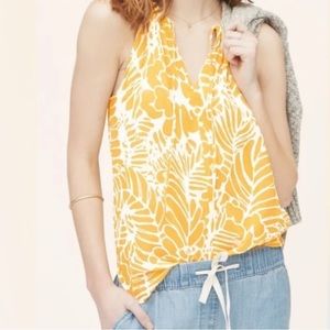 LOFT Canary Yellow Tropical Stencil Leaf Print Halter Cami